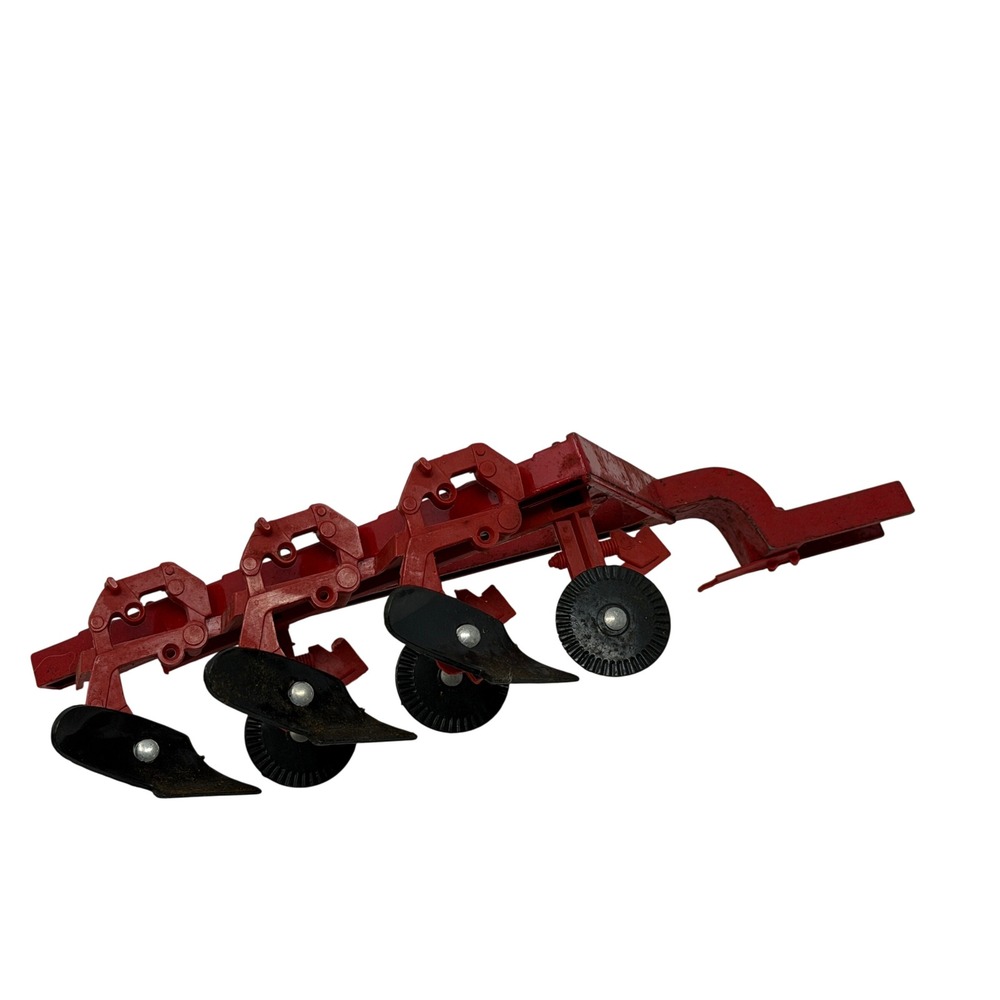 Vintage Ertl Red 3-Bottom Plow Toy Tractor Attachment Die-Cast Metal BROKEN